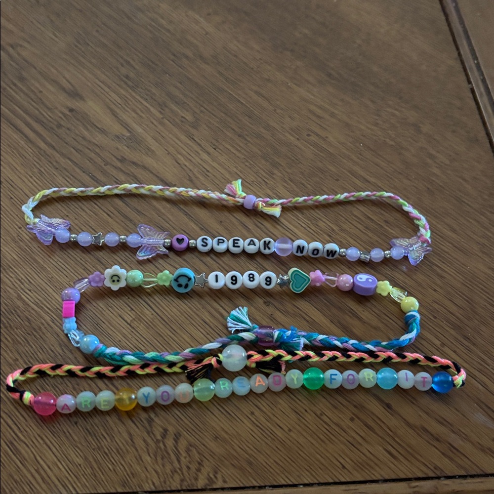 Handmade set of 3 Colorful Beaded TS Friendship Bracelets